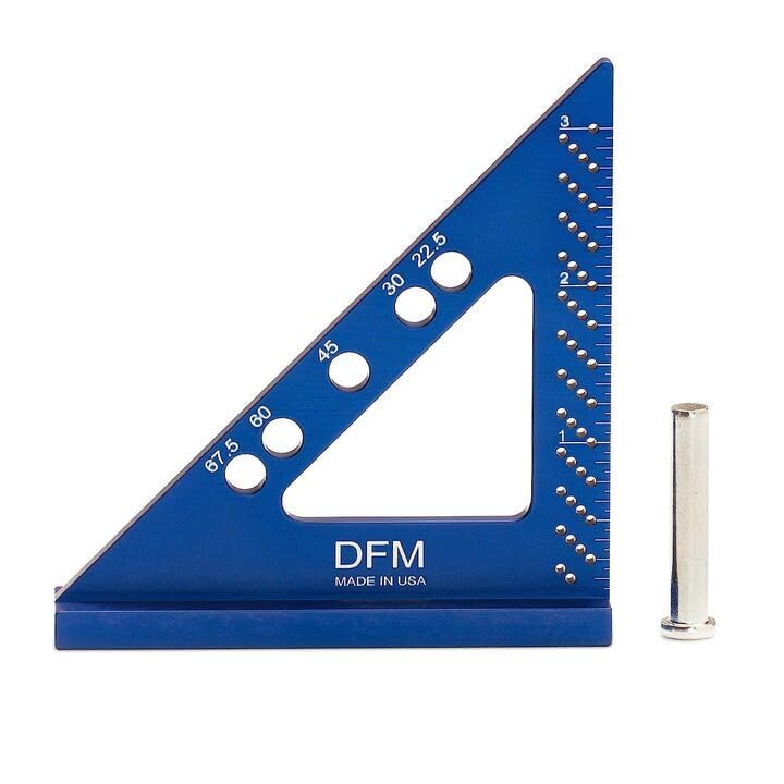 DFM Tool Works DFM Small Carpenters Work Tools w/Fixed Miter Angle Pin - Precision Woodworking - 3.5" x 3.75" Size for Pocket 1/16" Scribe Holes 5 x 1/4" Pin Holes - Made in USA - English Blue - Image 1